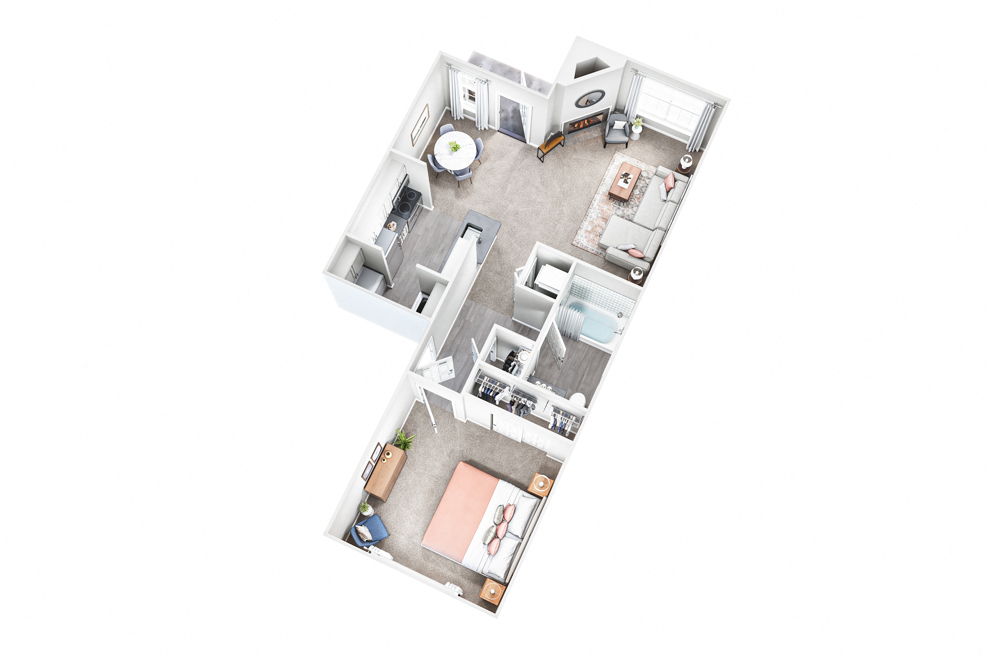 Floor plan for 1 bed, 1 bath, 627 sqft